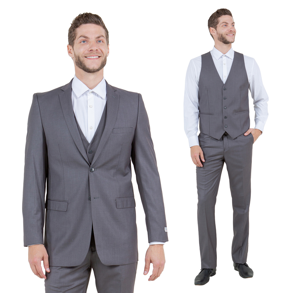 Slim Fit 3pc Mens Suit Set by Tazzio, Mid Gray